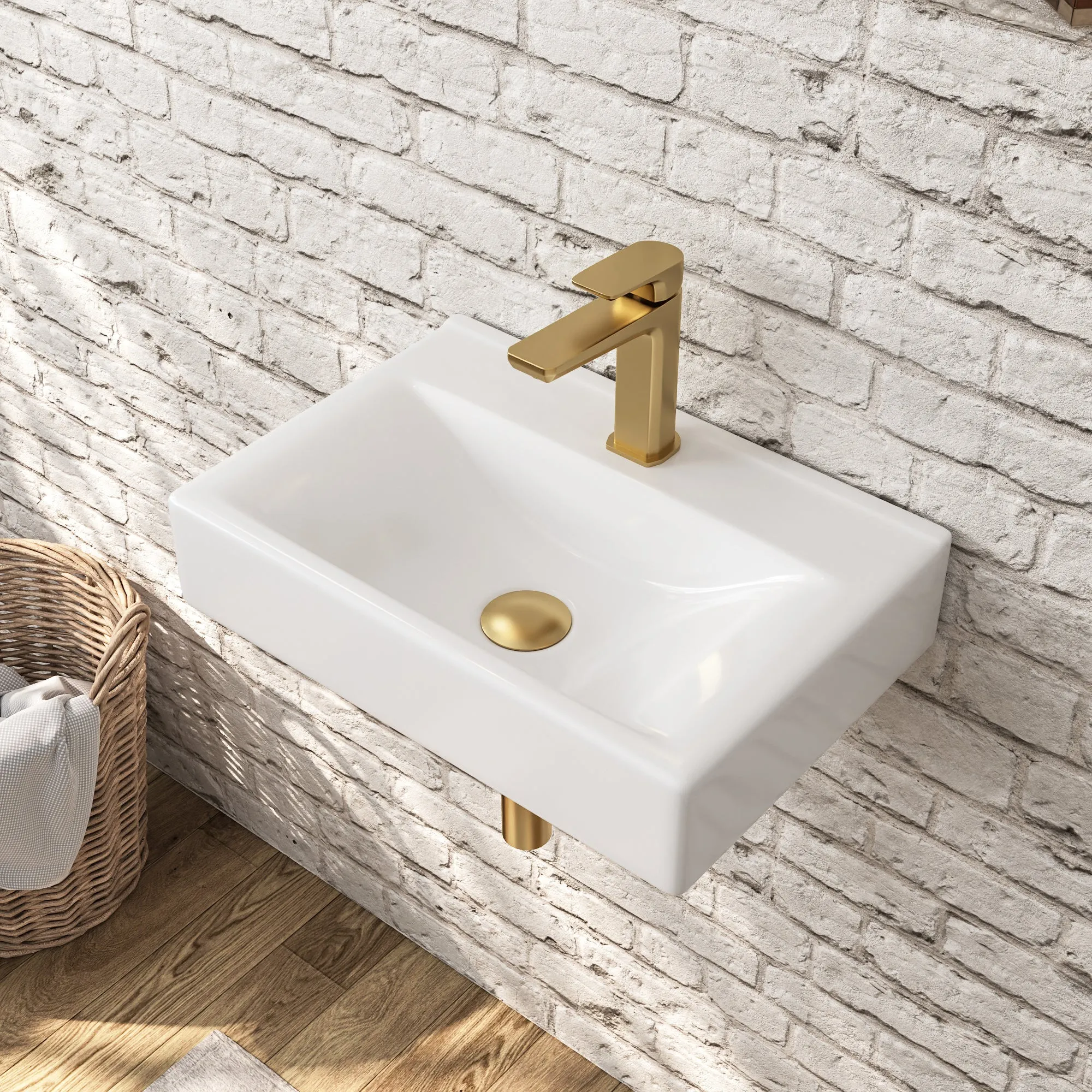 12.2" Rectangular Wall-Mount Bathroom Sink, Space-Saving