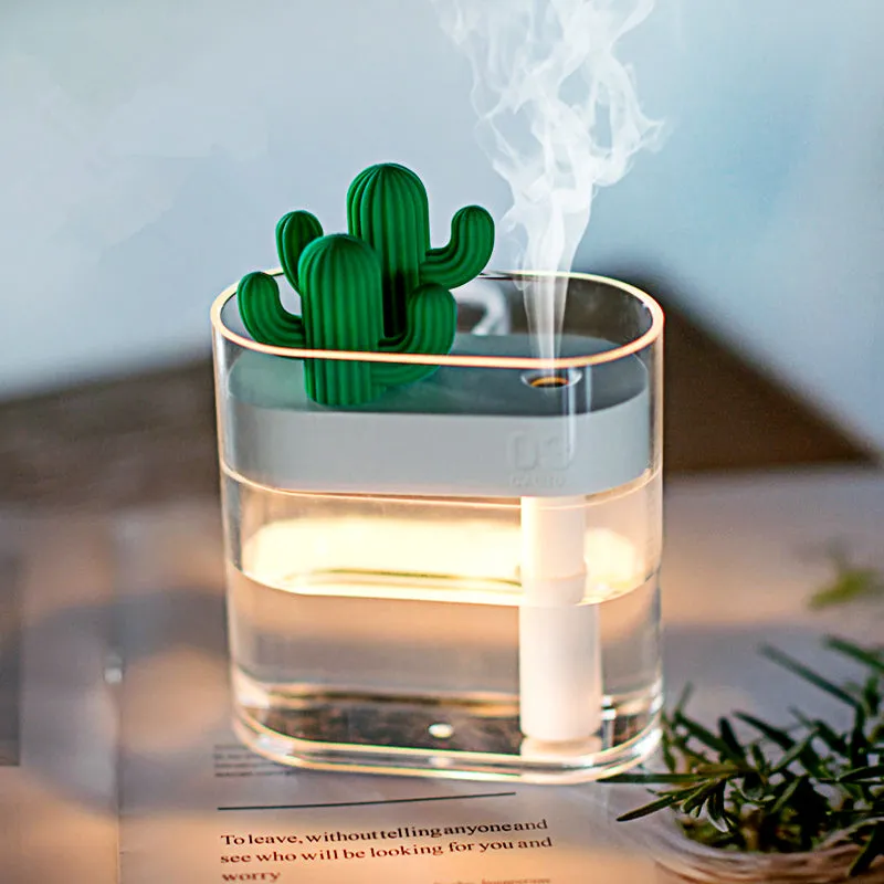 160ML Ultrasonic Air Humidifier Clear Cactus Color Light USB Essential Oil Diffuser Car Purifier Aroma Diffusor Anion Mist Maker