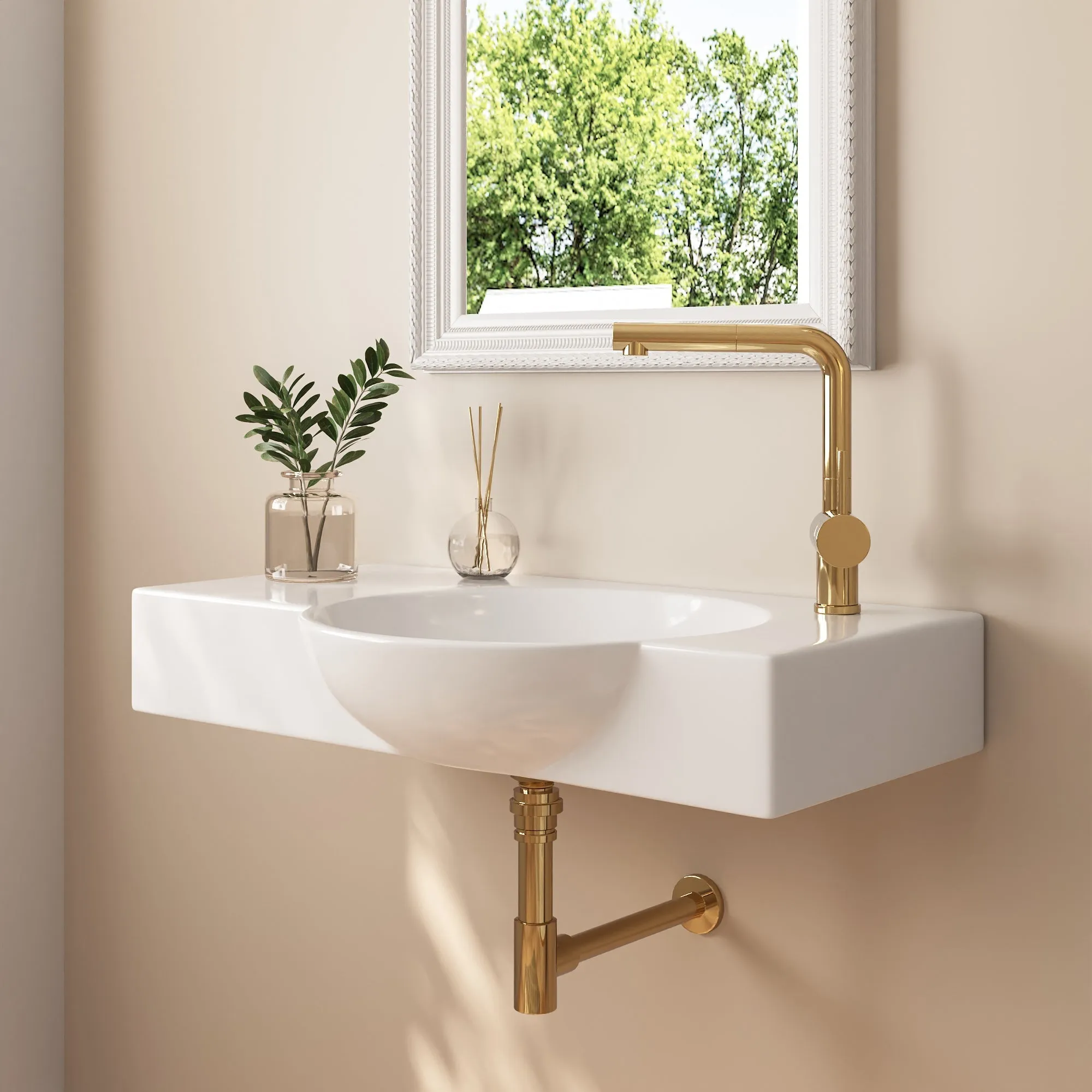 18.11" Rectangular Wall-Mount Bathroom Sink, Round Basin