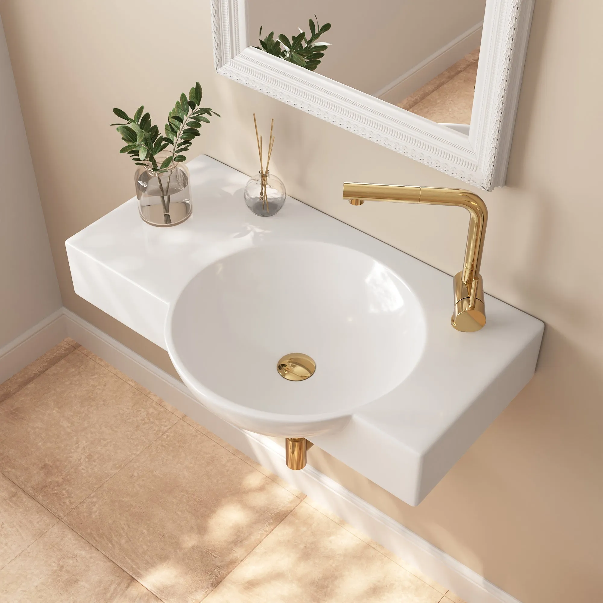 18.11" Rectangular Wall-Mount Bathroom Sink, Round Basin