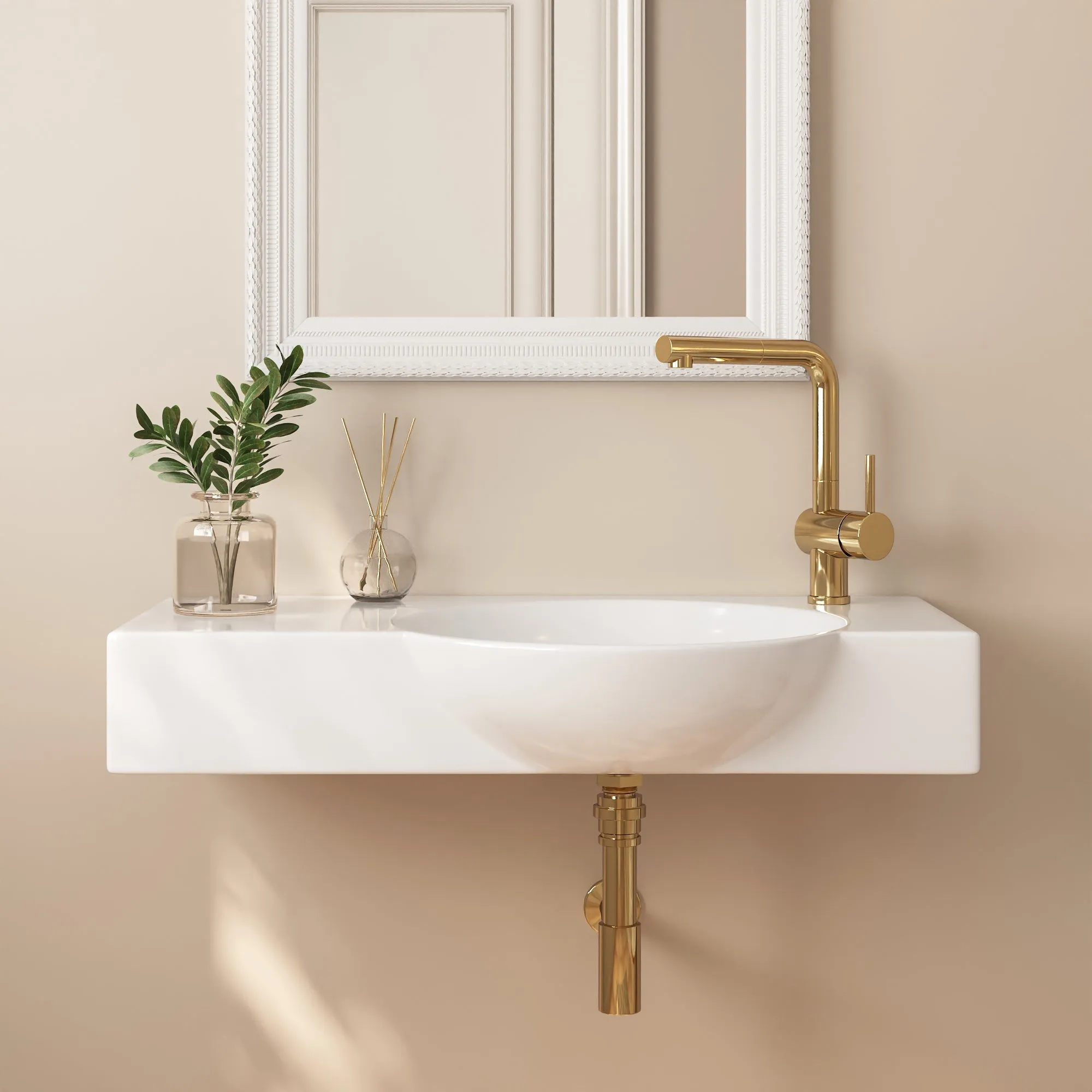 18.11" Rectangular Wall-Mount Bathroom Sink, Round Basin