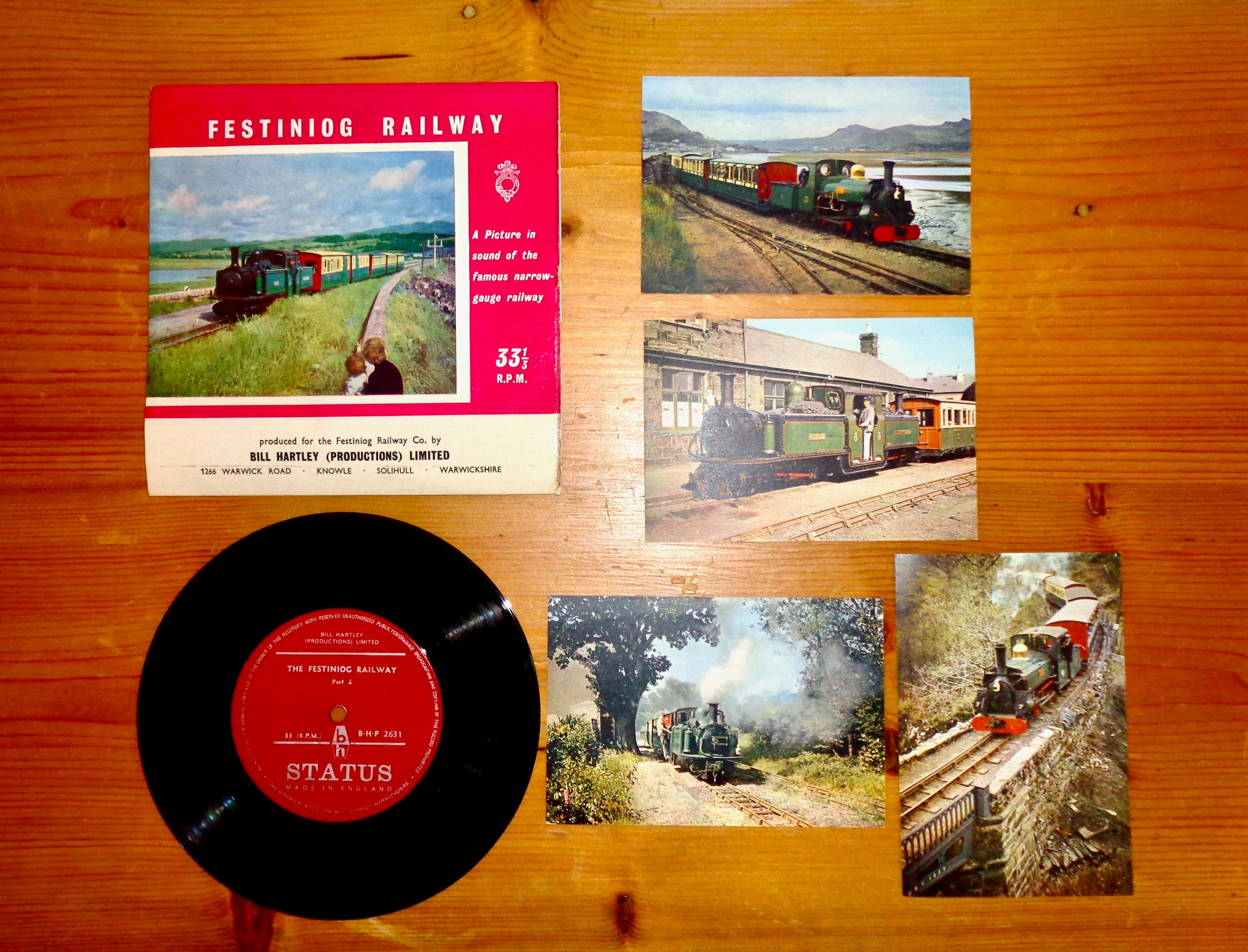 1963 Centenary 7" Vinyl Record Of The Festiniog Railway By Bill Hartley With Postcards