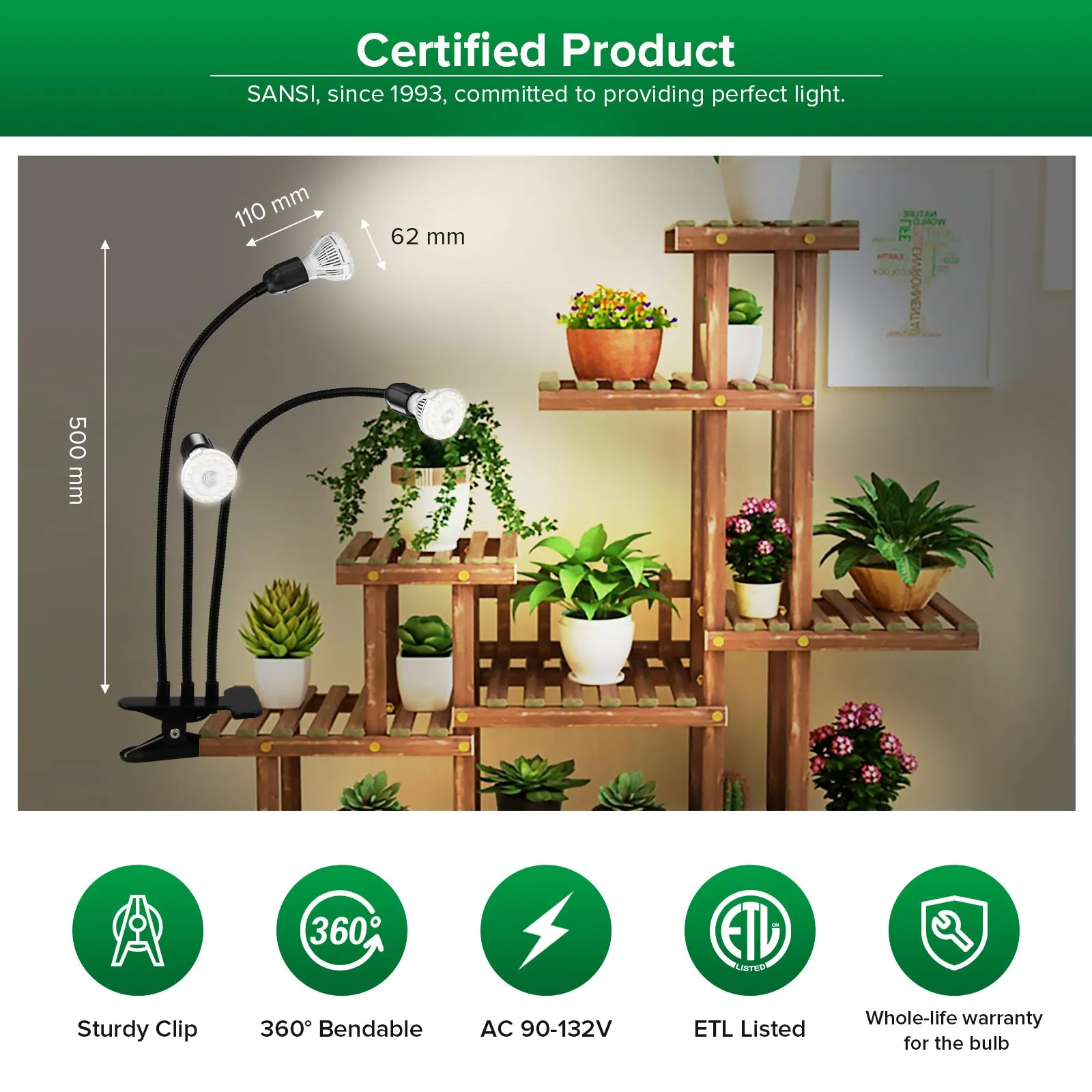 30W Adjustable 3-Head Clip-on LED Grow Light (US/CA ONLY)