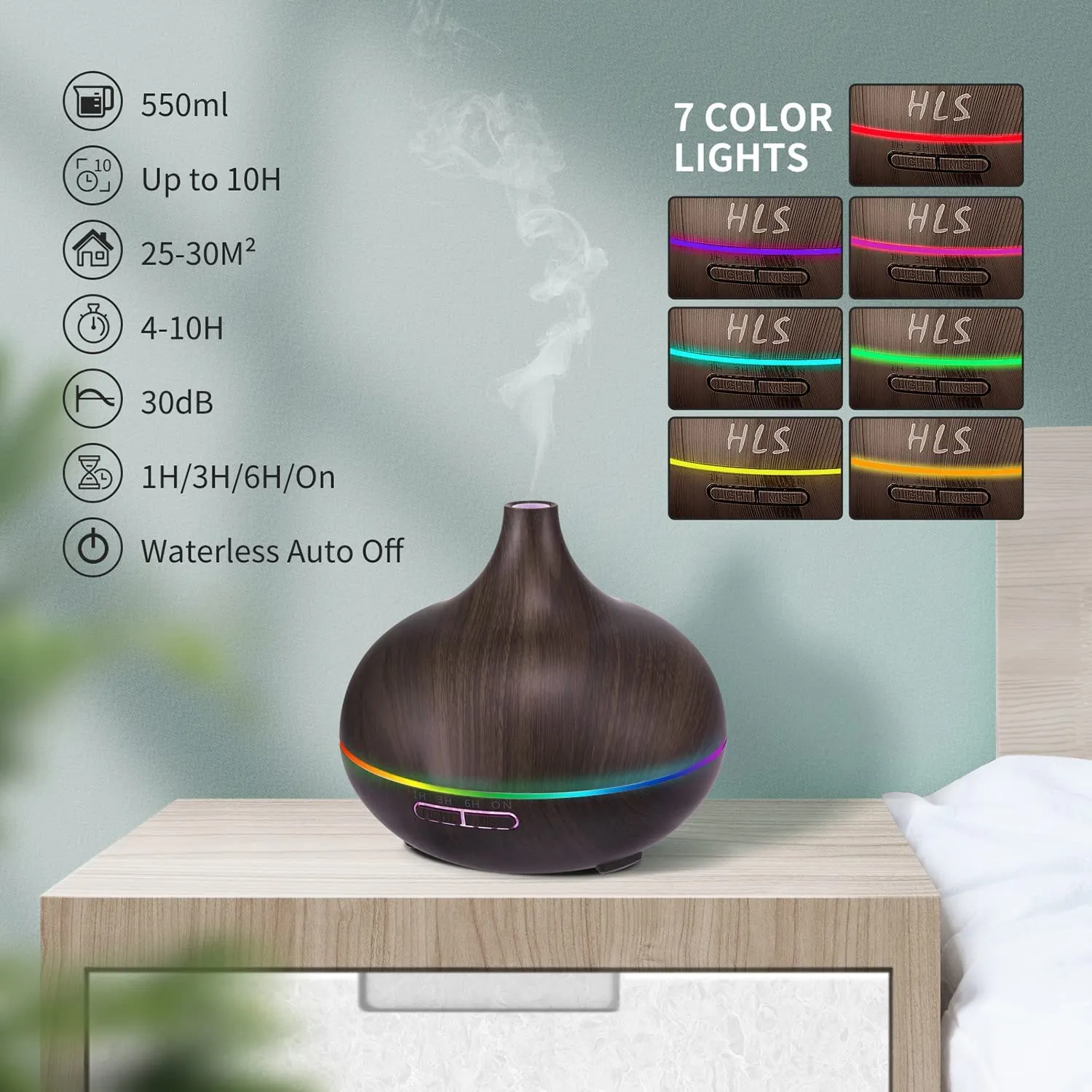 550ml Ultrasonic Aromatherapy Air Diffuser & Humidifier