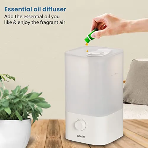 AGARO Breeze Cool Mist Ultrasonic Humidifier, Aroma Diffuser Support Essential Oil, 2.5 Litres, Top Fill, For Bedroom, Home, Office, Adjustable Mist Output, Super Quiet, Auto Shut Off (White)