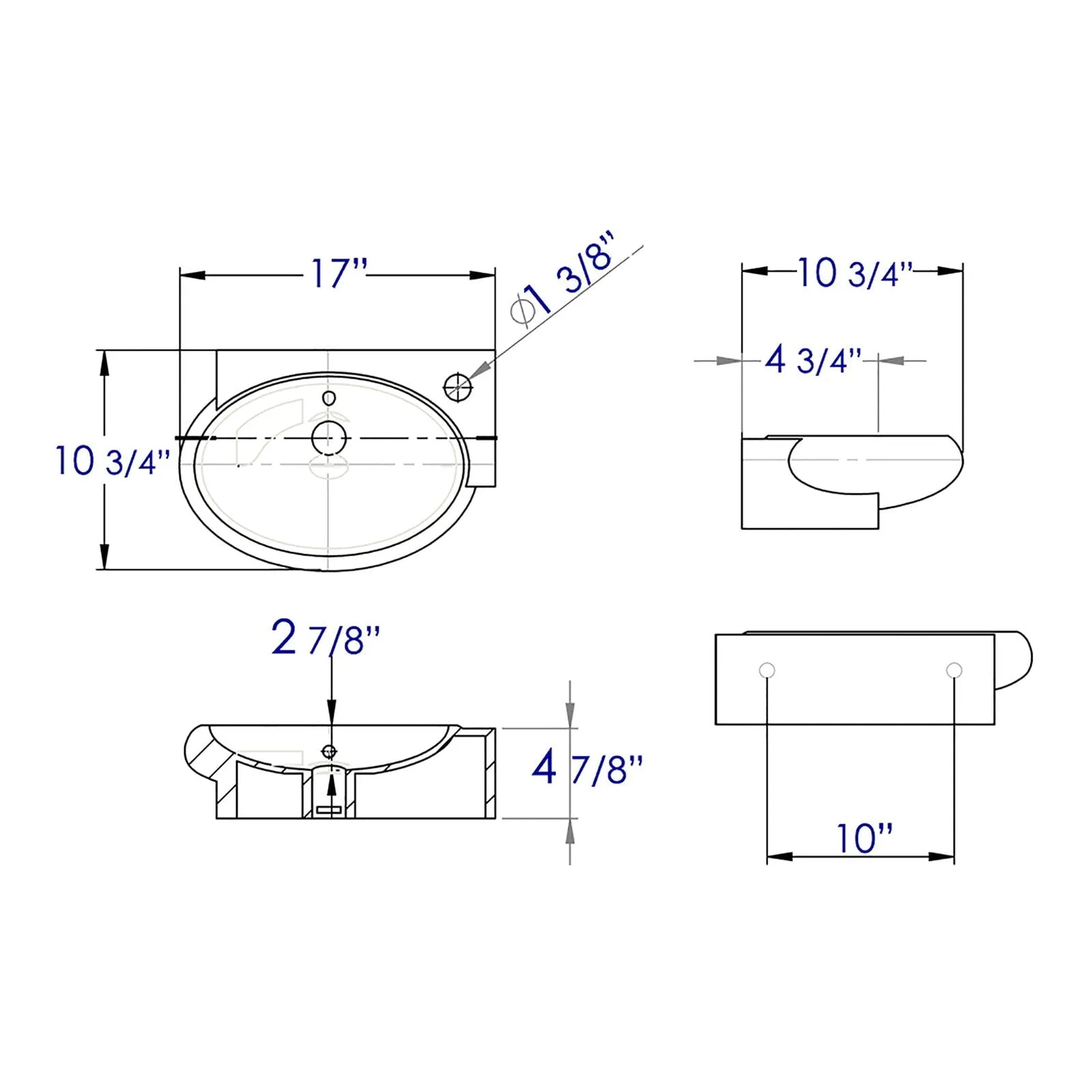 ALFI Brand AB107 Small White Wall Mounted Ceramic Bathroom Sink Basin