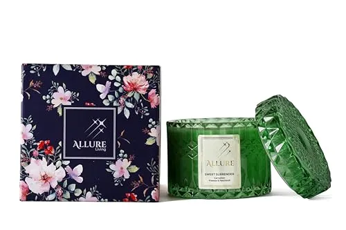 Allure Living Sweet Surrender Carnation Freesia & Patchouli Candles | 2 Wick Candle |Up to 30 Hours Burning Time | Natural Soy Wax | Aromatherapy Aesthetic Scented Candle |Pack of 2