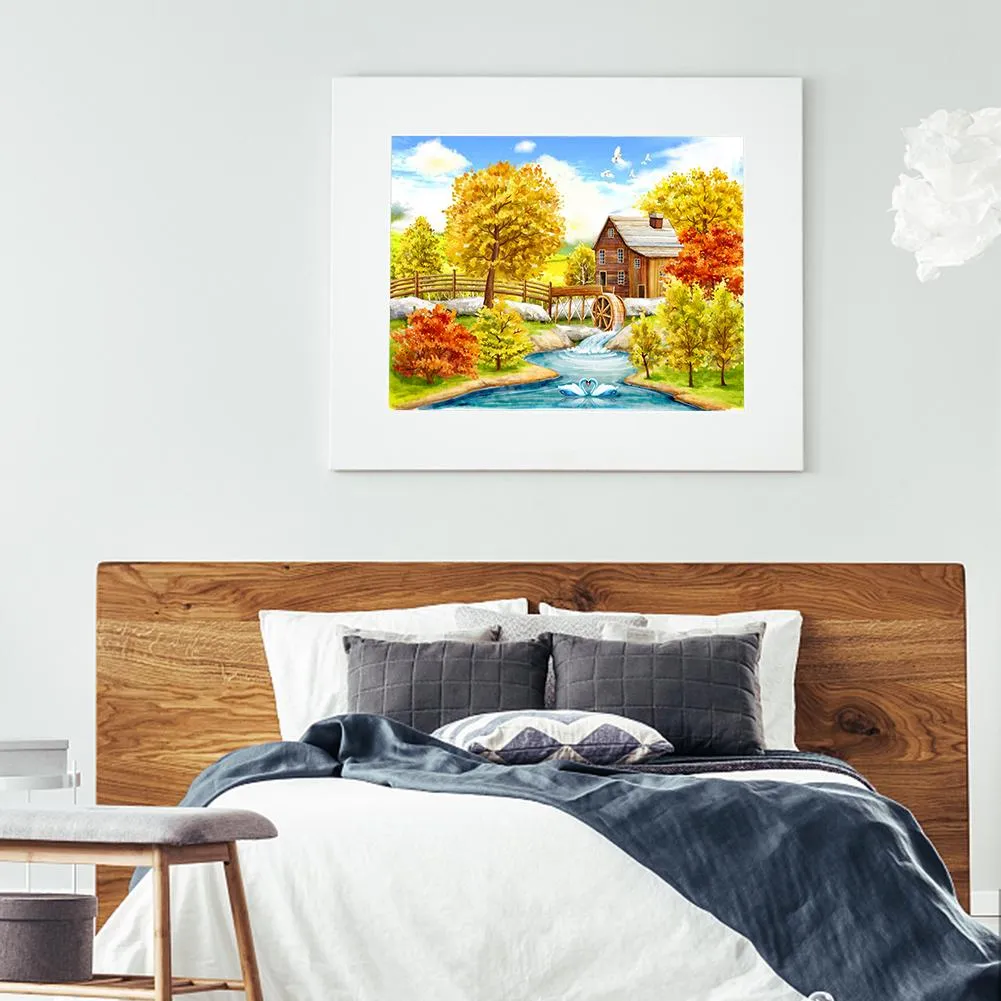 Autumn House River - Full Round Diamond - 30x40cm