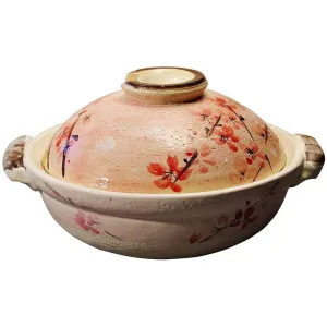 Banko Ware Donabe 1-2 People 19.3cm Sakura Cherry Blossom Clay Pot