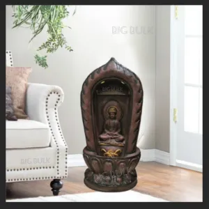 Big Bulk Buddha Temple Fountain Fiber Fountain with Led Lights for Home Decor and Office Decoration Or Gifting (37 x 37 x 94 cm)