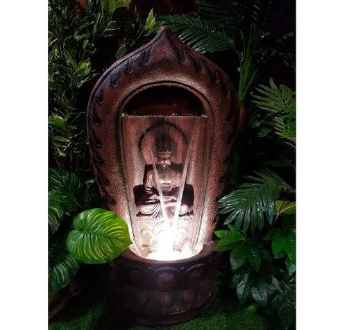 Big Bulk Buddha Temple Fountain Fiber Fountain with Led Lights for Home Decor and Office Decoration Or Gifting (37 x 37 x 94 cm)