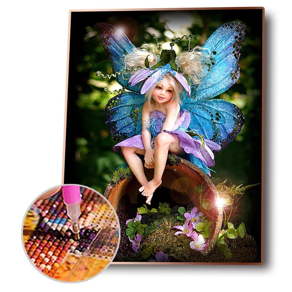 Blue Wing Fairy - Full Round Diamond - 30x40CM