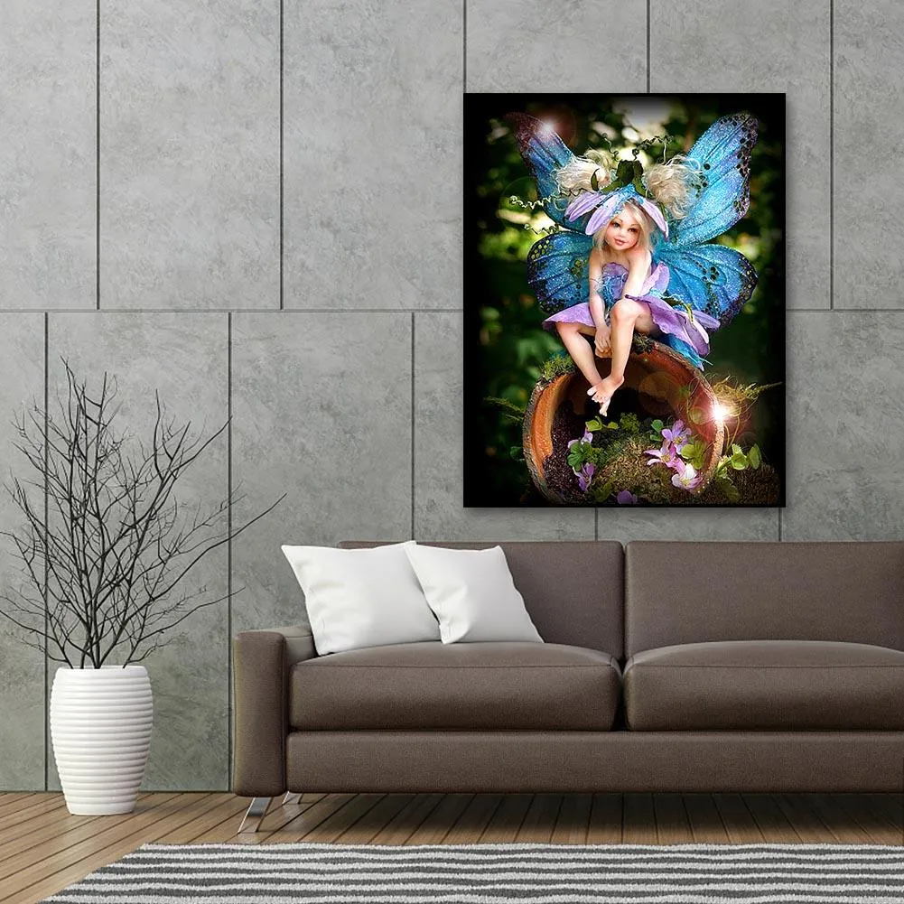 Blue Wing Fairy - Full Round Diamond - 30x40CM