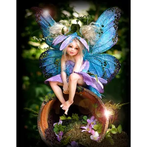 Blue Wing Fairy - Full Round Diamond - 30x40CM