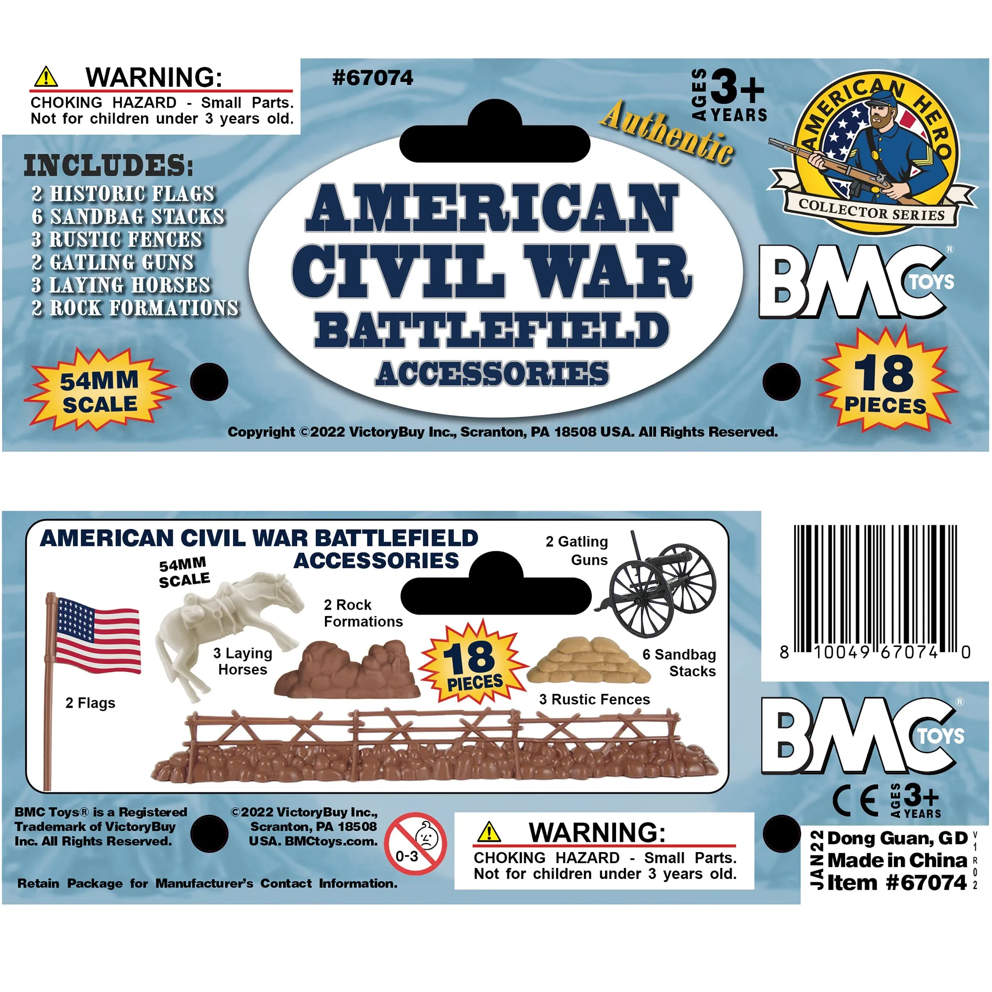 BMC Civil War Battlefield Plastic Army Men 1:32 Accessories - 18pc Fences, Flags