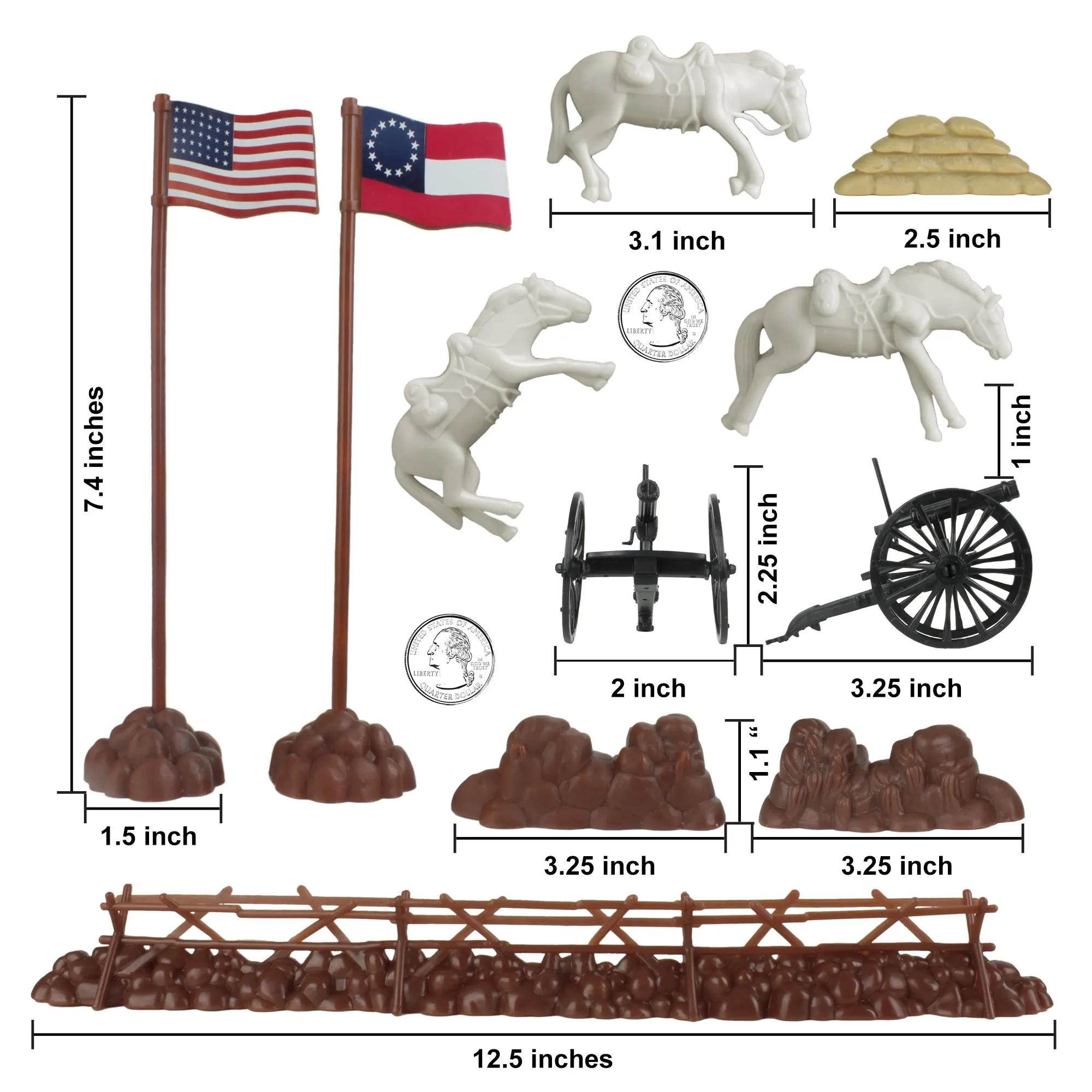 BMC Civil War Battlefield Plastic Army Men 1:32 Accessories - 18pc Fences, Flags