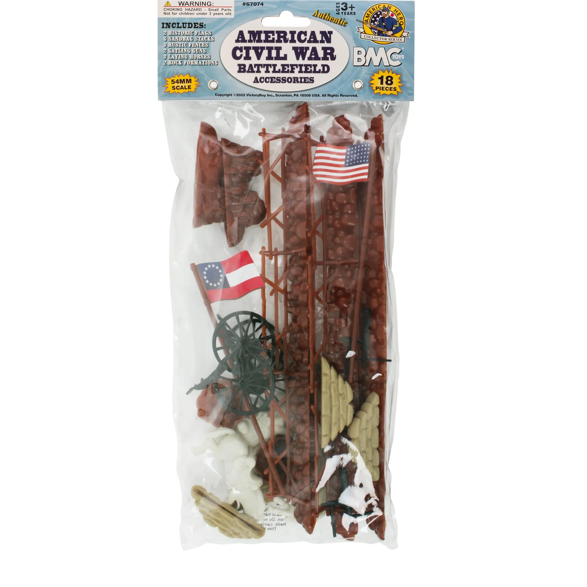 BMC Civil War Battlefield Plastic Army Men 1:32 Accessories - 18pc Fences, Flags