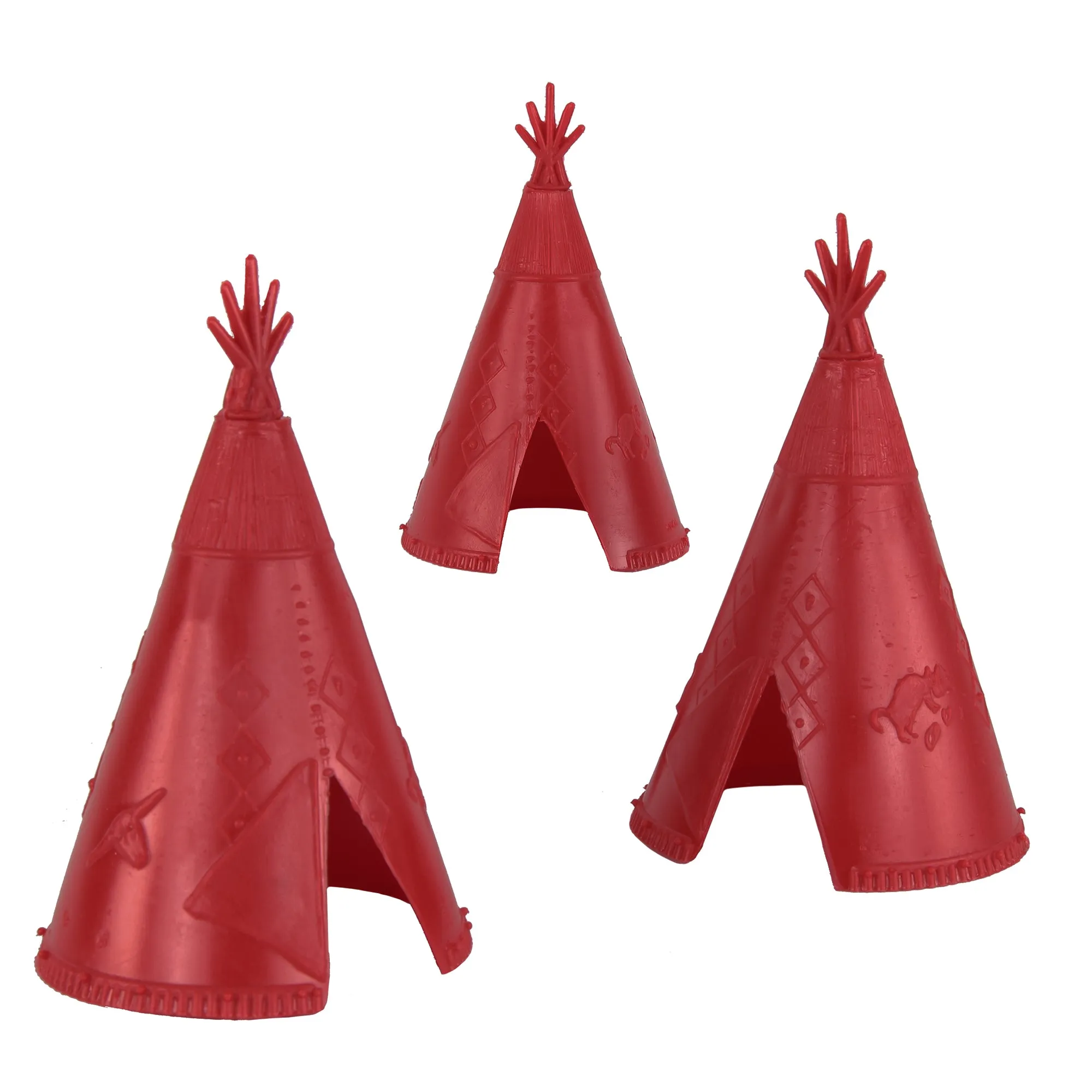 BMC Classic Plains Indian Teepees - Red 3pc Western Plastic Playset Accessories