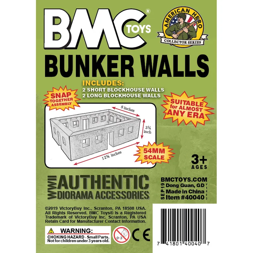 BMC WW2 Blockhouse Bunker Walls - Plastic Army Men Playset Building Accessory