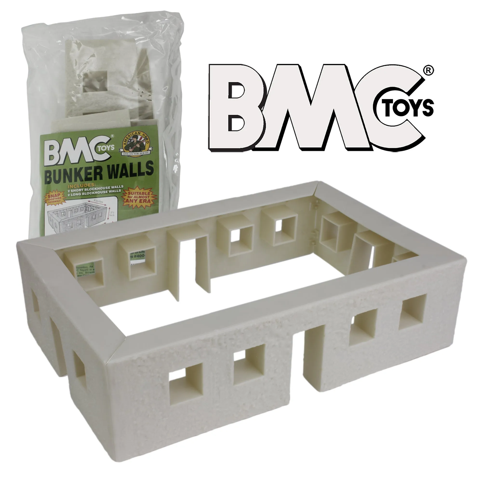 BMC WW2 Blockhouse Bunker Walls - Plastic Army Men Playset Building Accessory