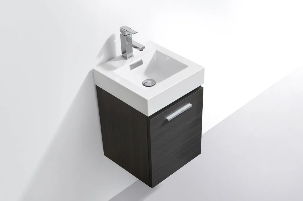 BSL16" High Gloss Grey Oak, Wall Mount Bathroom Vanity