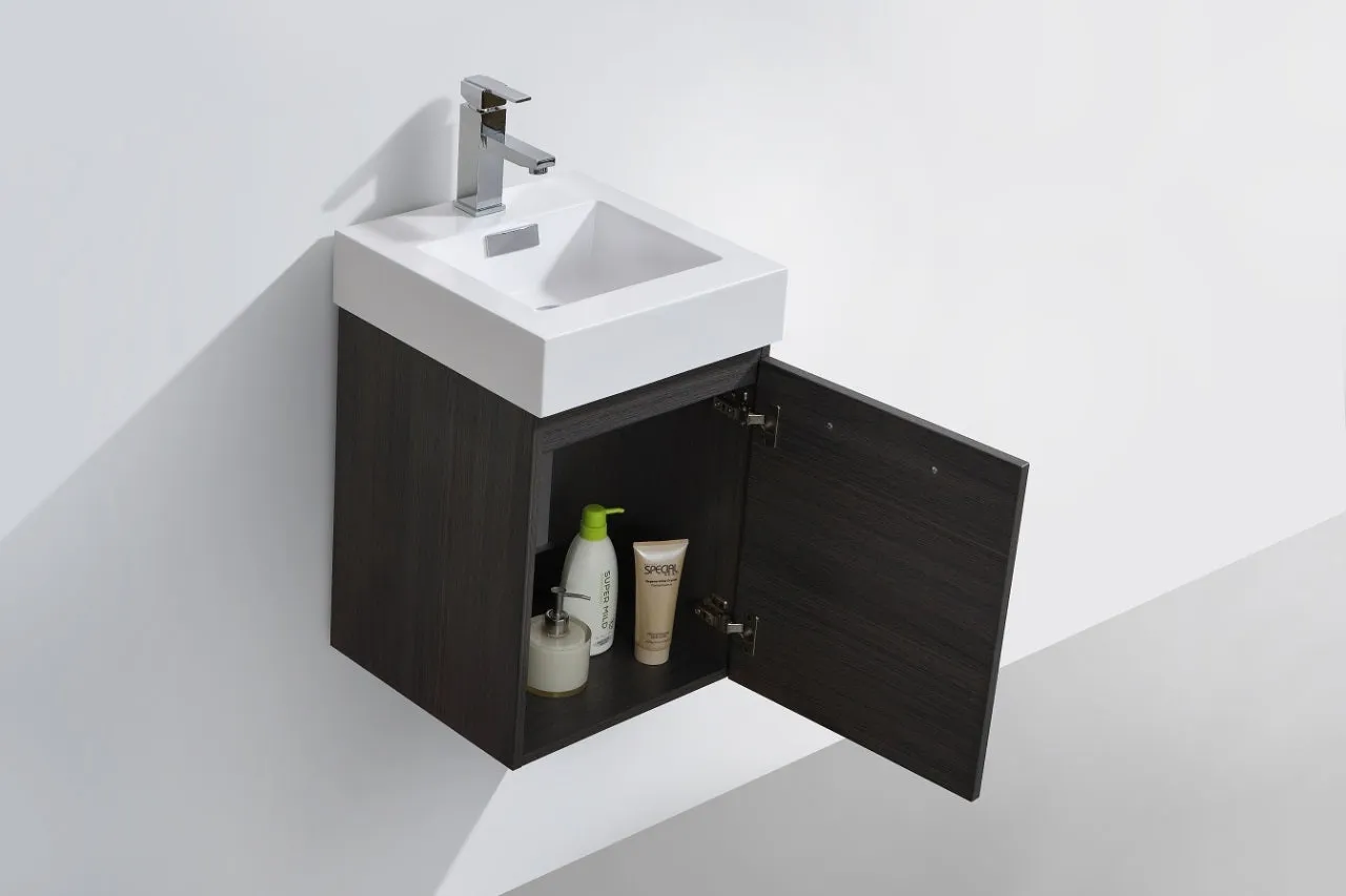 BSL16" High Gloss Grey Oak, Wall Mount Bathroom Vanity