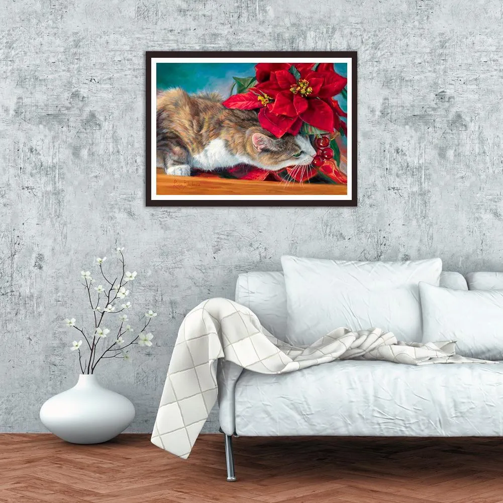 Cat Flower - Full Diamond Painting - (Canvas 30*40cm/11.81*15.75in)