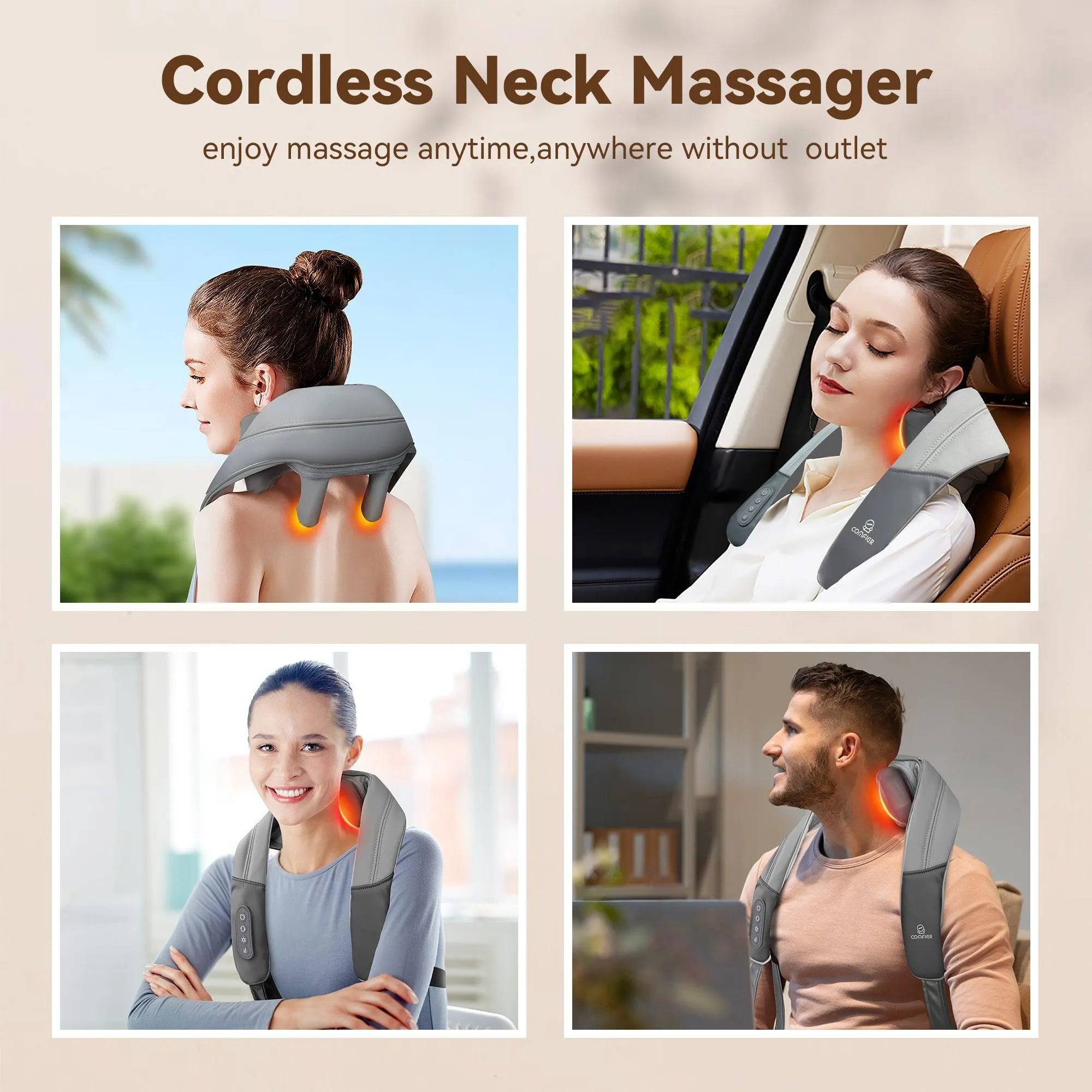 Comfier Neck Massager with Heat,Deep Tissue Kneading Massage Pillow for Back Neck And Shoulder Pain Relief CF-6812