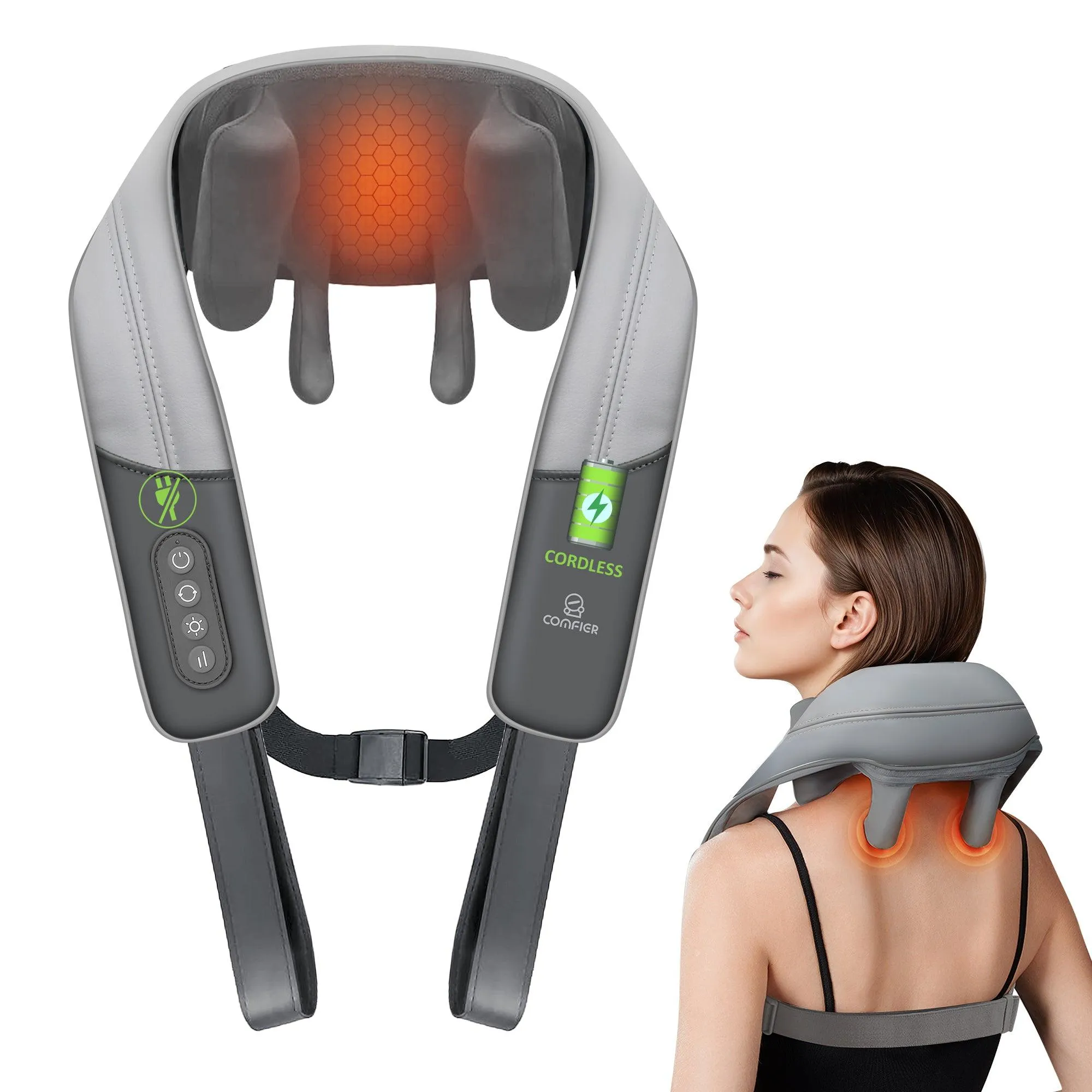 Comfier Neck Massager with Heat,Deep Tissue Kneading Massage Pillow for Back Neck And Shoulder Pain Relief CF-6812