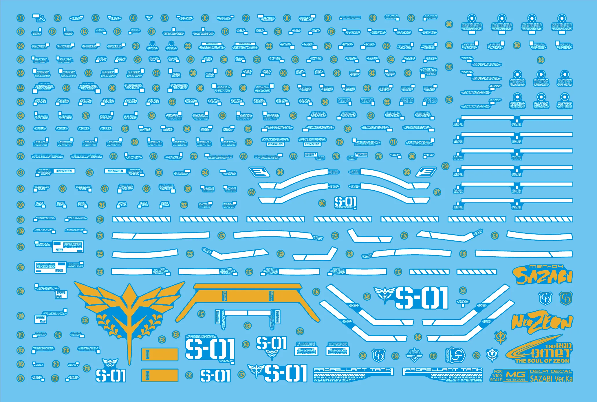 Delpi Holo White & Gold Water Decal For MG Sazabi Ver. Ka