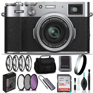 FUJIFILM X100V Digital Camera (Silver) Includes 128GB, Case, Filters, and More