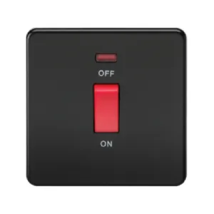 Knightsbridge Screwless 1 Gang 45A Cooker Switch With Neon - Matt Black