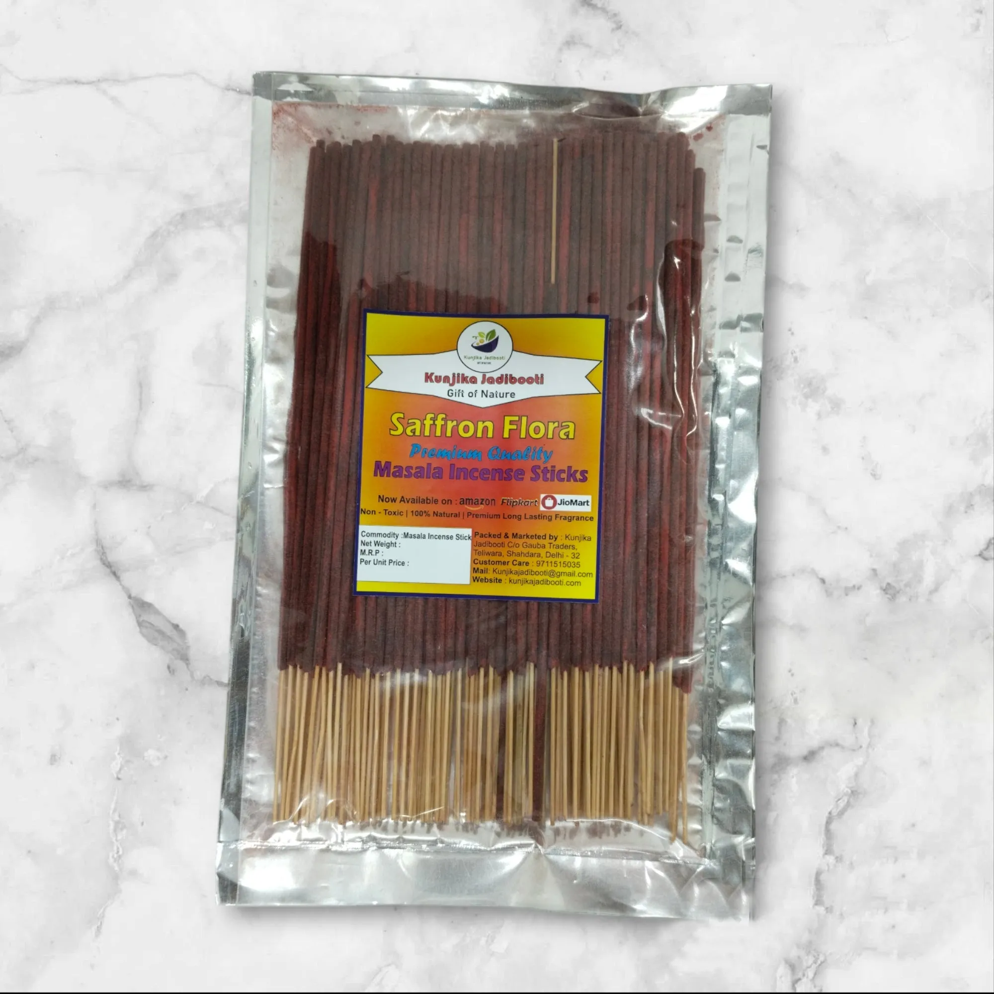 Kunjika Jadibooti Saffron / Kesar Flora Premium Natural Masala Incense Sticks Natural Kesar Saffron Flora Agarbatti Nagchampa 100% Natural Fragrances - 100 Gms