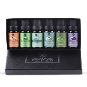 Lagunamoon Pure Essential Oils 10ML 6pcs Gift Set Humidifier Aromatherapy Eucalyptus Papermint Lemongrass Orange Tea Tree Oil