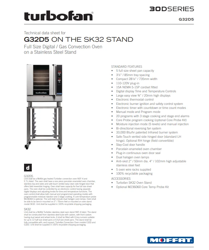 Moffat Convection Oven Full 5 Pan, Gas G32D5