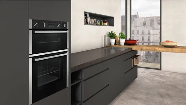 Neff U2ACM7HN0B Double Oven Pyrolytic - Black with Steel Trim