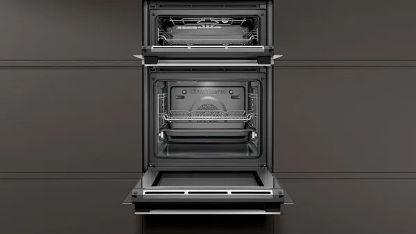 Neff U2ACM7HN0B Double Oven Pyrolytic - Black with Steel Trim