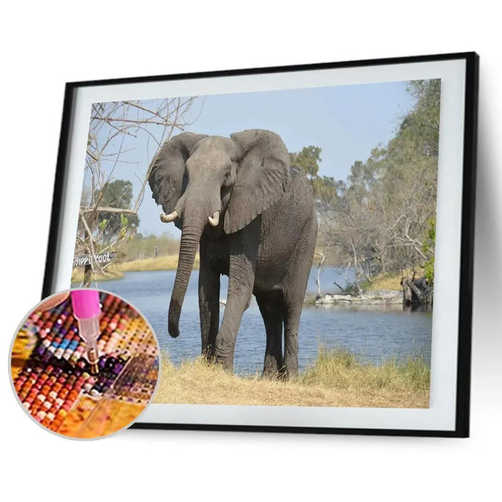 Pictures Riverside Elephant - Full Diamond Painting - 40x30cm