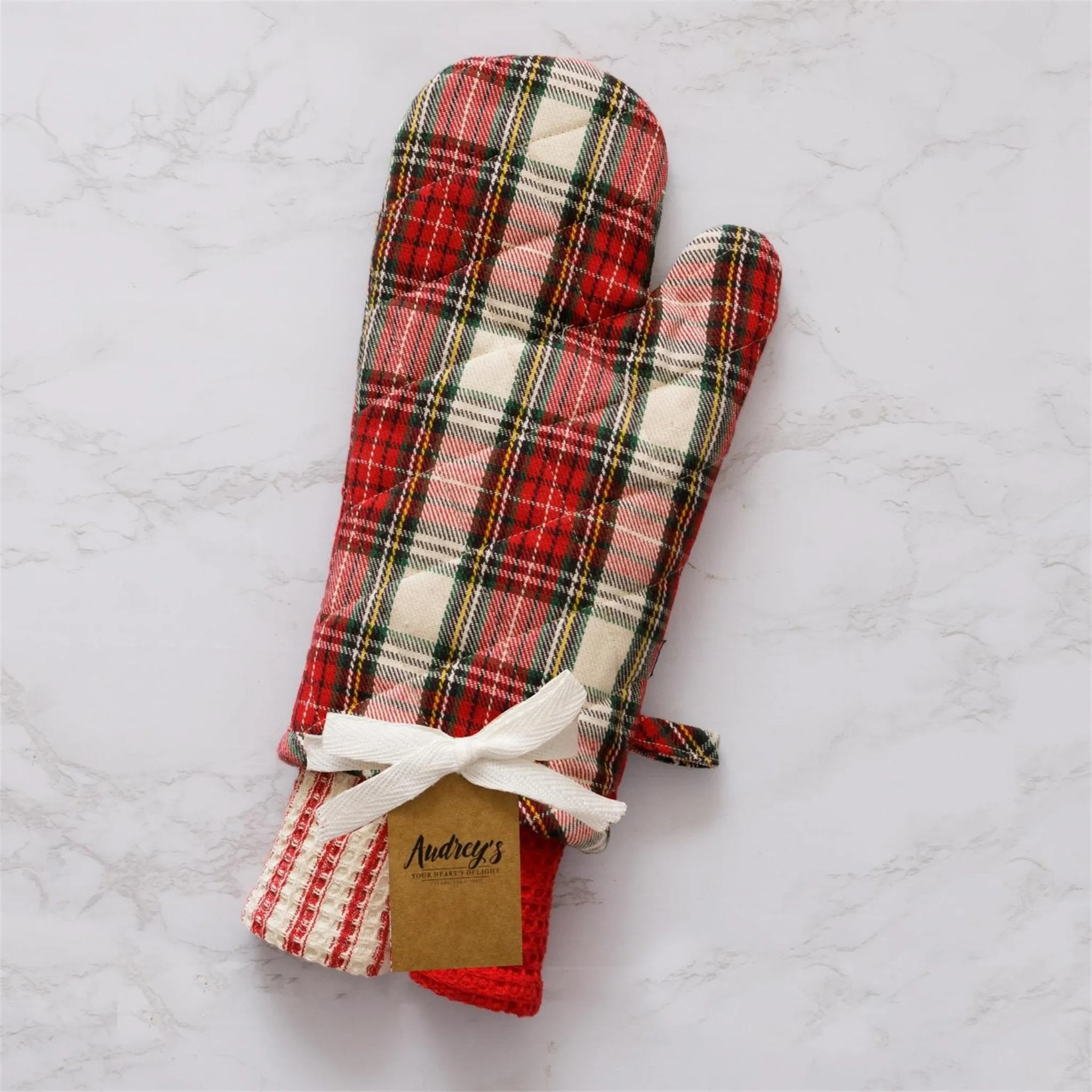 Red Tartan Oven Mitt & Dishcloth Gift Set