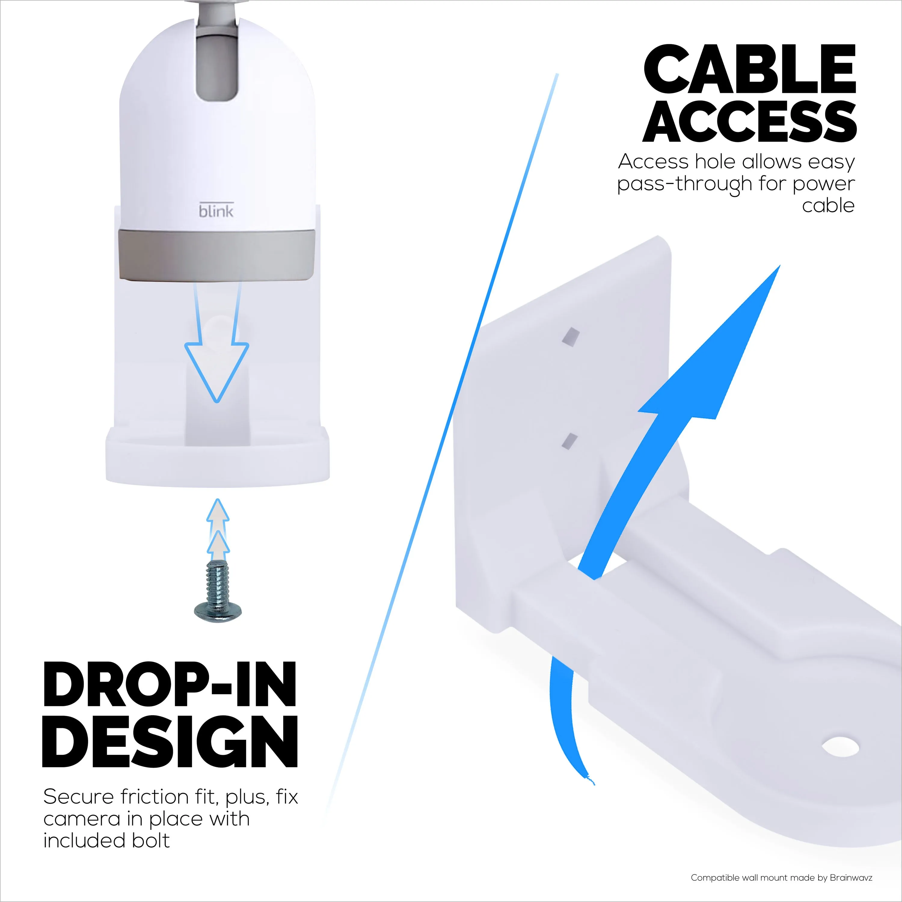 Screwless Wall Mount for Blink Mini Pan Tilt Camera, Easy to Install Holder, No Mess, Strong VHB Holder with Screw In Option