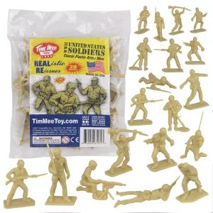 Tim Mee Toy PLASTIC ARMY MEN - 28pc Tan WW2 Soldier Figures - Made in USA