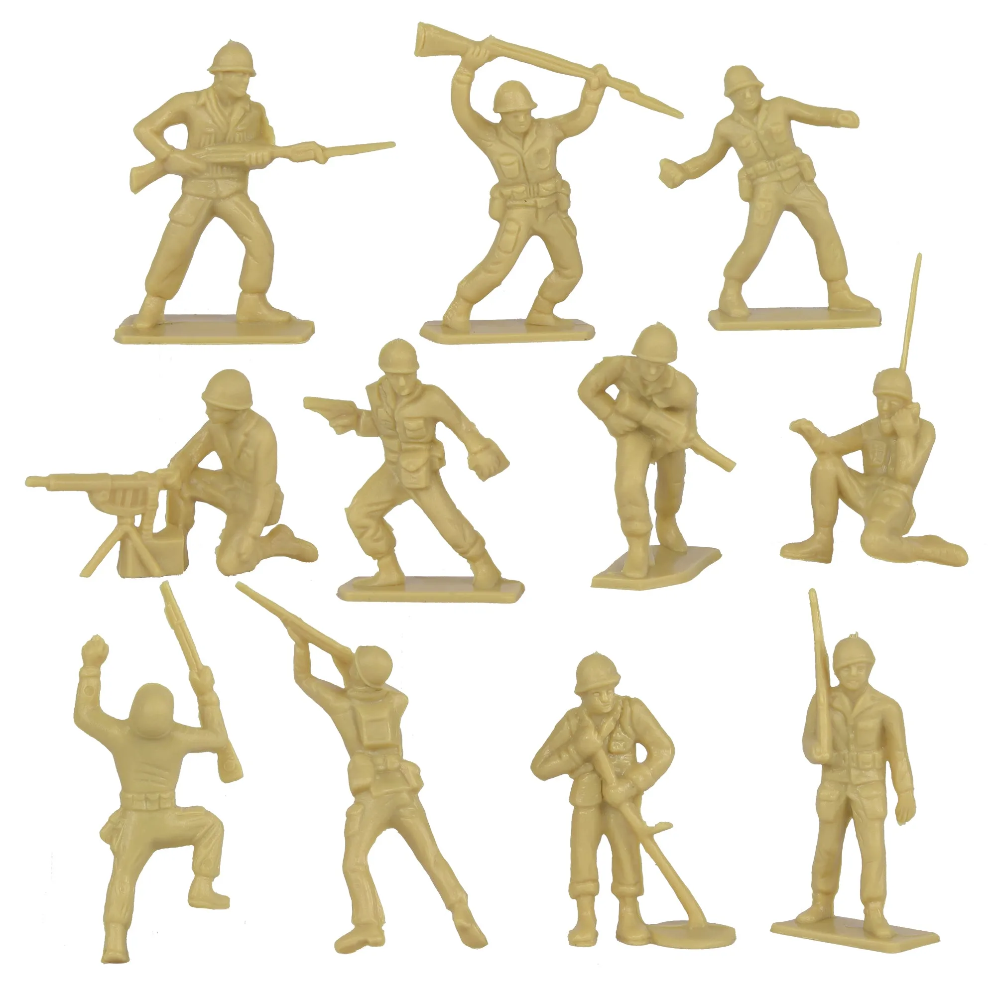 Tim Mee Toy PLASTIC ARMY MEN - 28pc Tan WW2 Soldier Figures - Made in USA