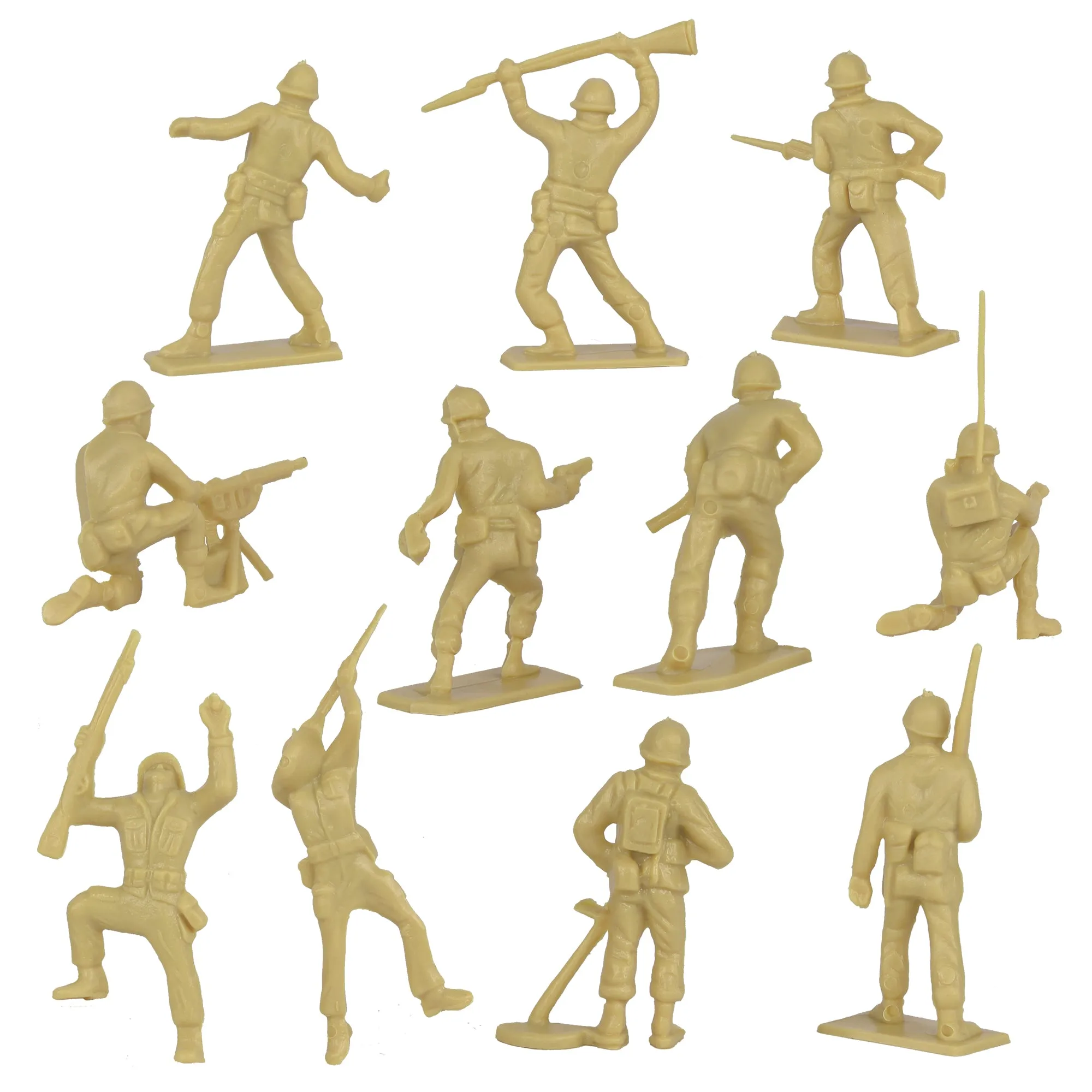 Tim Mee Toy PLASTIC ARMY MEN - 28pc Tan WW2 Soldier Figures - Made in USA