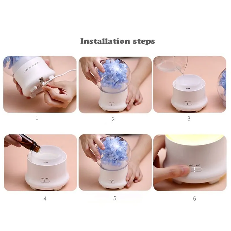 Ultrasonic Humidifier Essential Oil Aroma Diffuser Night light Cool Mist Humidificador With Flower