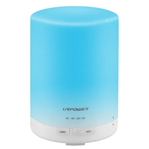 URPOWER 300ml Aroma Essential Oil Diffuser Ultrasonic Air Humidifier with AUTO Shut off and 6-7 HOURS Continuous Diffusing - 7 Color Changing LED Lights and 4 Timer Settings for Home SPA Baby Room