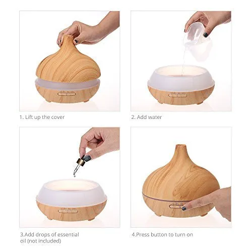 VicTsing 300ml Cool Mist Humidifier Ultrasonic Aroma Essential Oil Diffuser for Office Home Bedroom Living Room Study Yoga Spa - Wood Grain