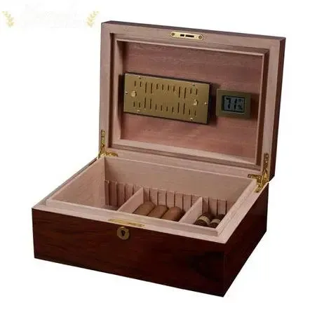 Visol Hagan Polished Oak Wood Locking Desktop Cigar Humidor