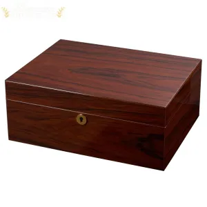 Visol Hagan Polished Oak Wood Locking Desktop Cigar Humidor