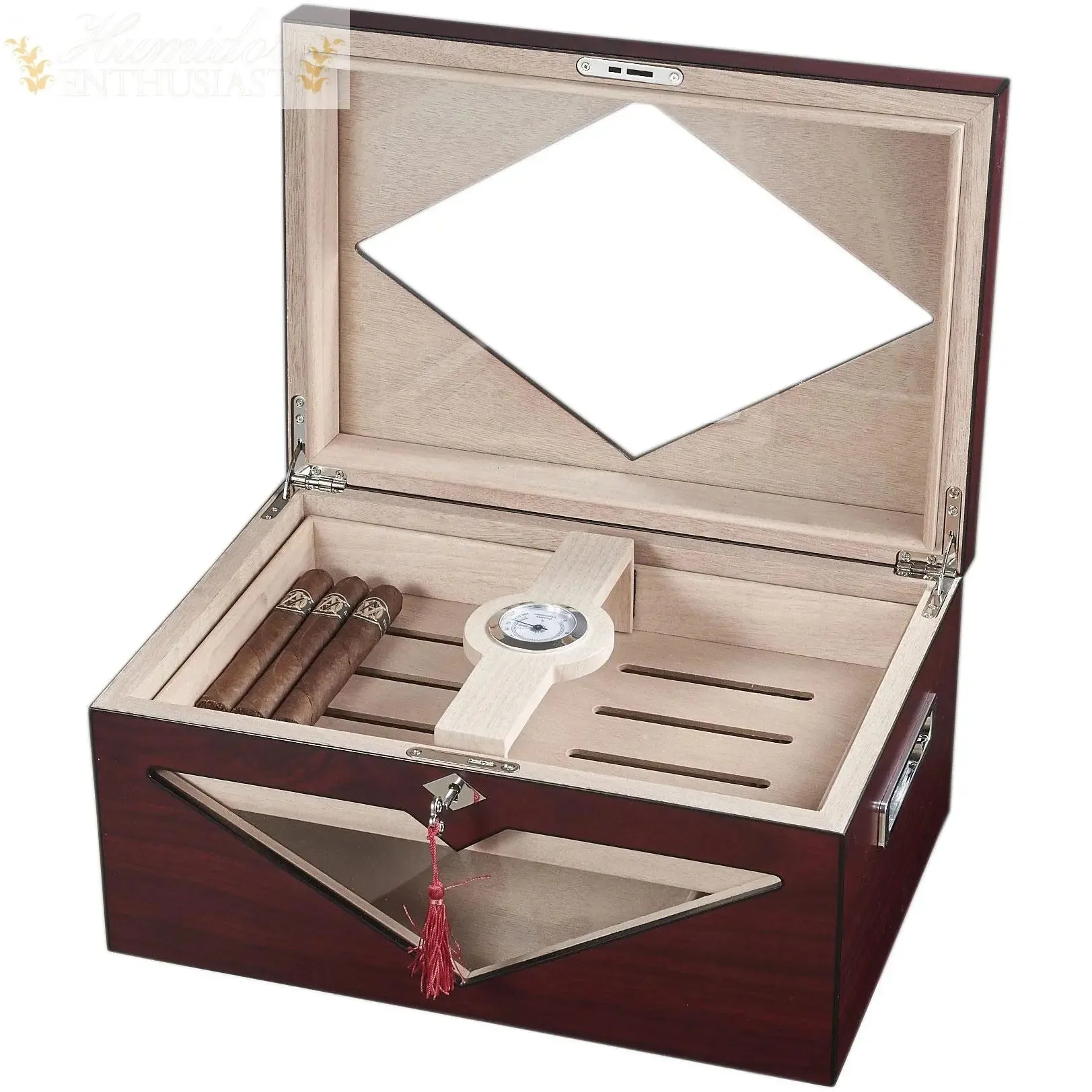 Visol Hudson Red Antique Wood Stain Desktop Cigar Humidor