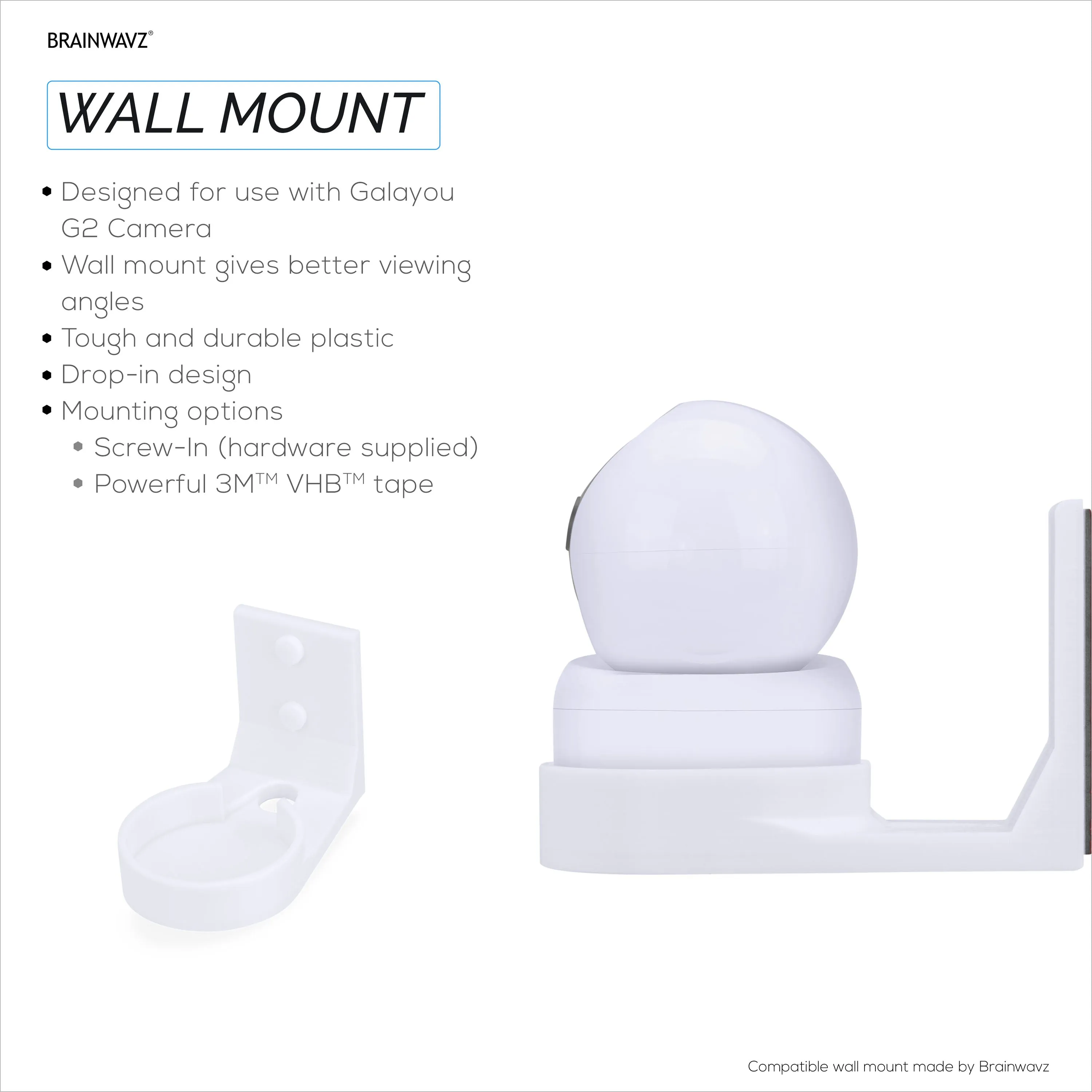 Wall Mount for Galayou G2 Pet & Baby Indoor Camera, Adhesive Security Camera Holder Bracket, Reduce Blind Spots & Clutter